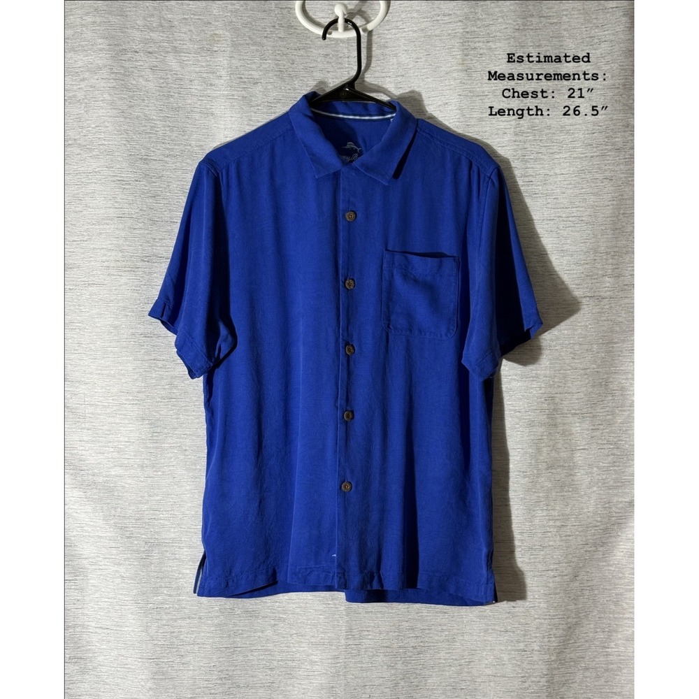 Tommy Bahama Mens 100% Silk Hawaiian Camp Shirt Vibrant Blue Short Sleeve MEDIUM